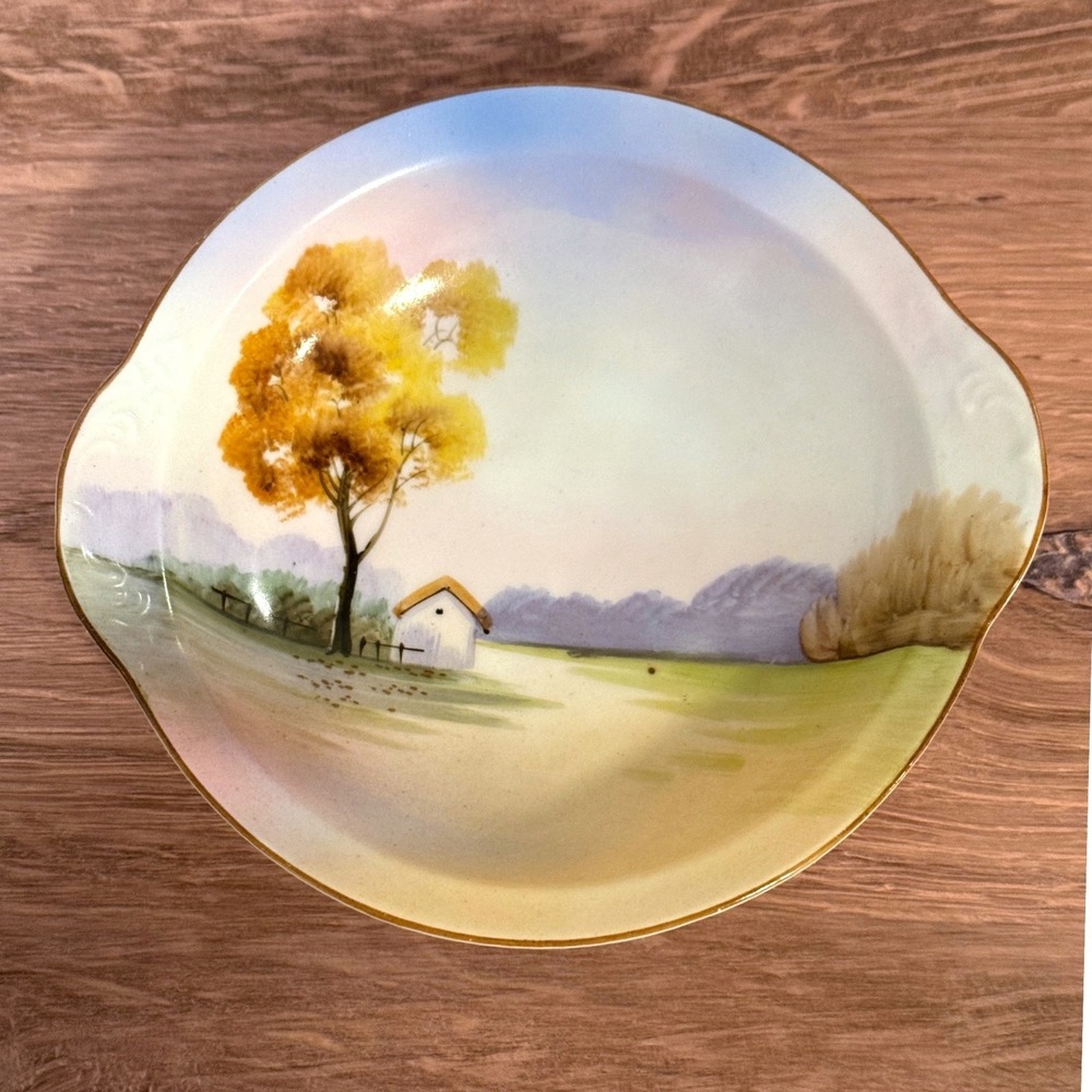 Antique Nippon Hand Painted M-in-Wreath House in the Meadow Pattern 6 3/8" Bowl